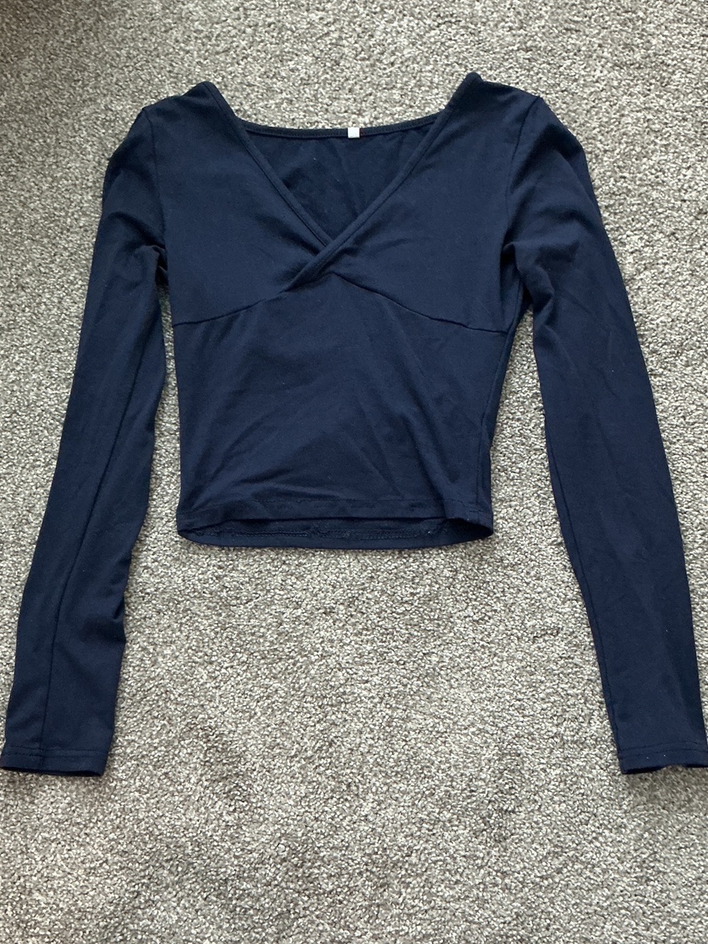 Navy Long-Sleeve Wrap-Front Crop Top